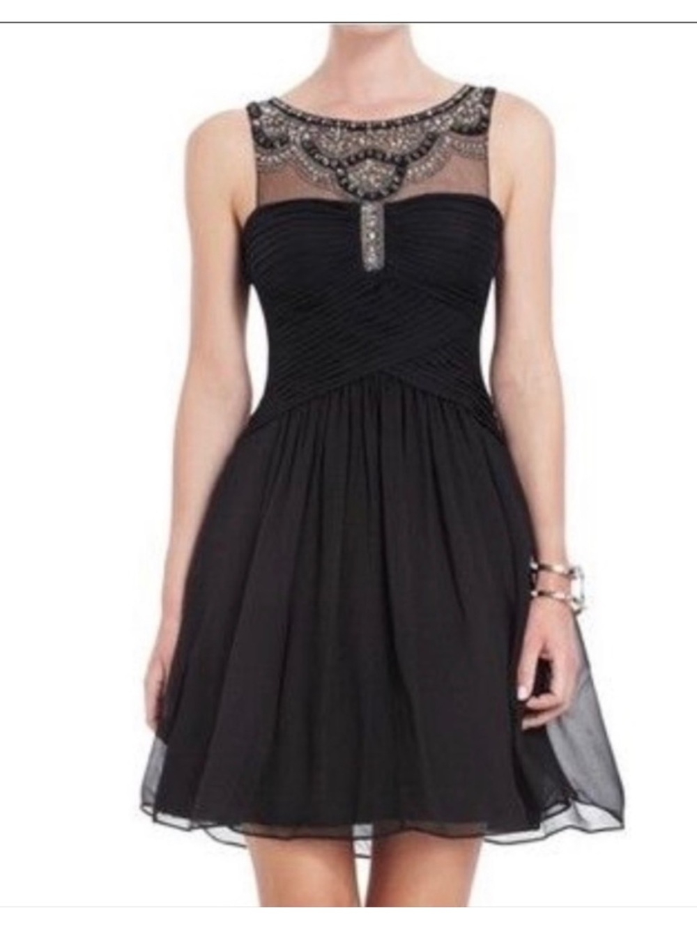 BCBGMaxAzria Black Beaded Illusion Yoke Mini Dress